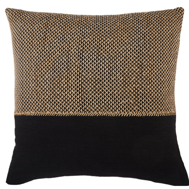 Beige and White Linen Embroidered Square Throw Pillow