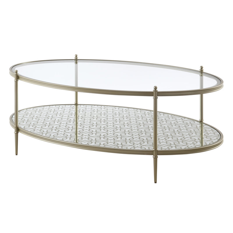 Table basse 50 "en verre transparent et champagne et acier ovale