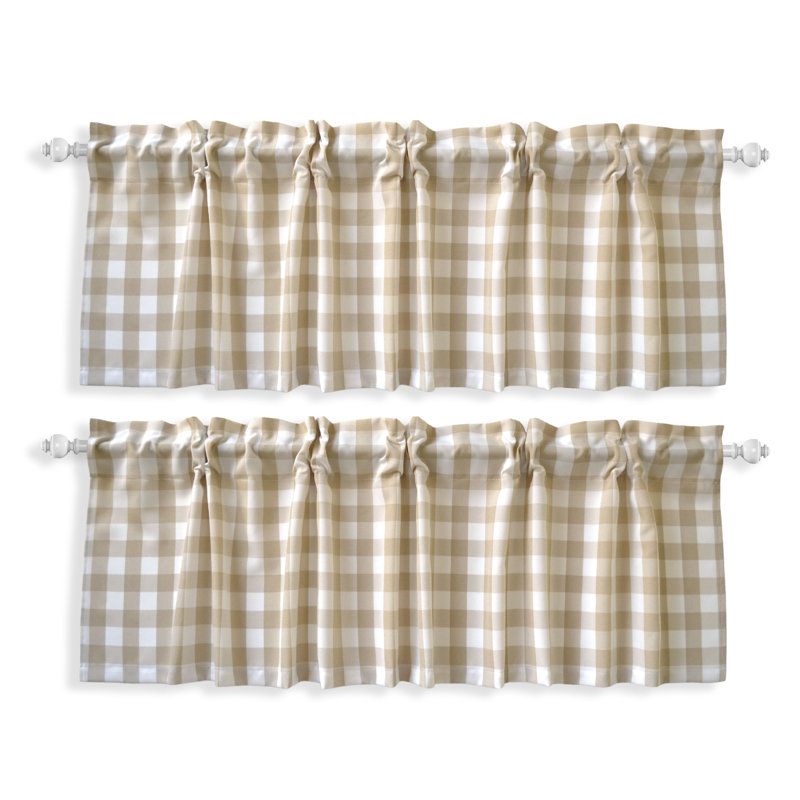 Rashara Plaid Tailored Window Valance, Stone/White, 56" W x 16" L