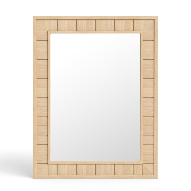 Rectangle Wall Decorative Mirror Waterproof Bathroom Accent Mirror For Farmhouse, Nordic Natural Oak