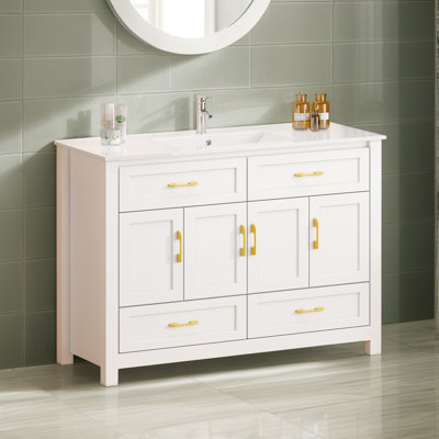 Meuble-lavabo autoportant 48 po avec 4 portes à fermeture douce et 4 tiroirs 48 po