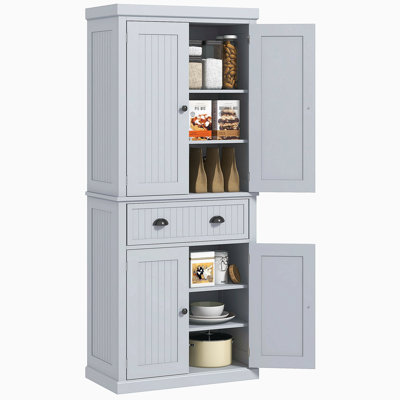 72" Freestanding Kitchen Pantry Cabinet, Tall Storage Cabinet With 2 Door Cupboards, Drawer And Adjustable Shelves