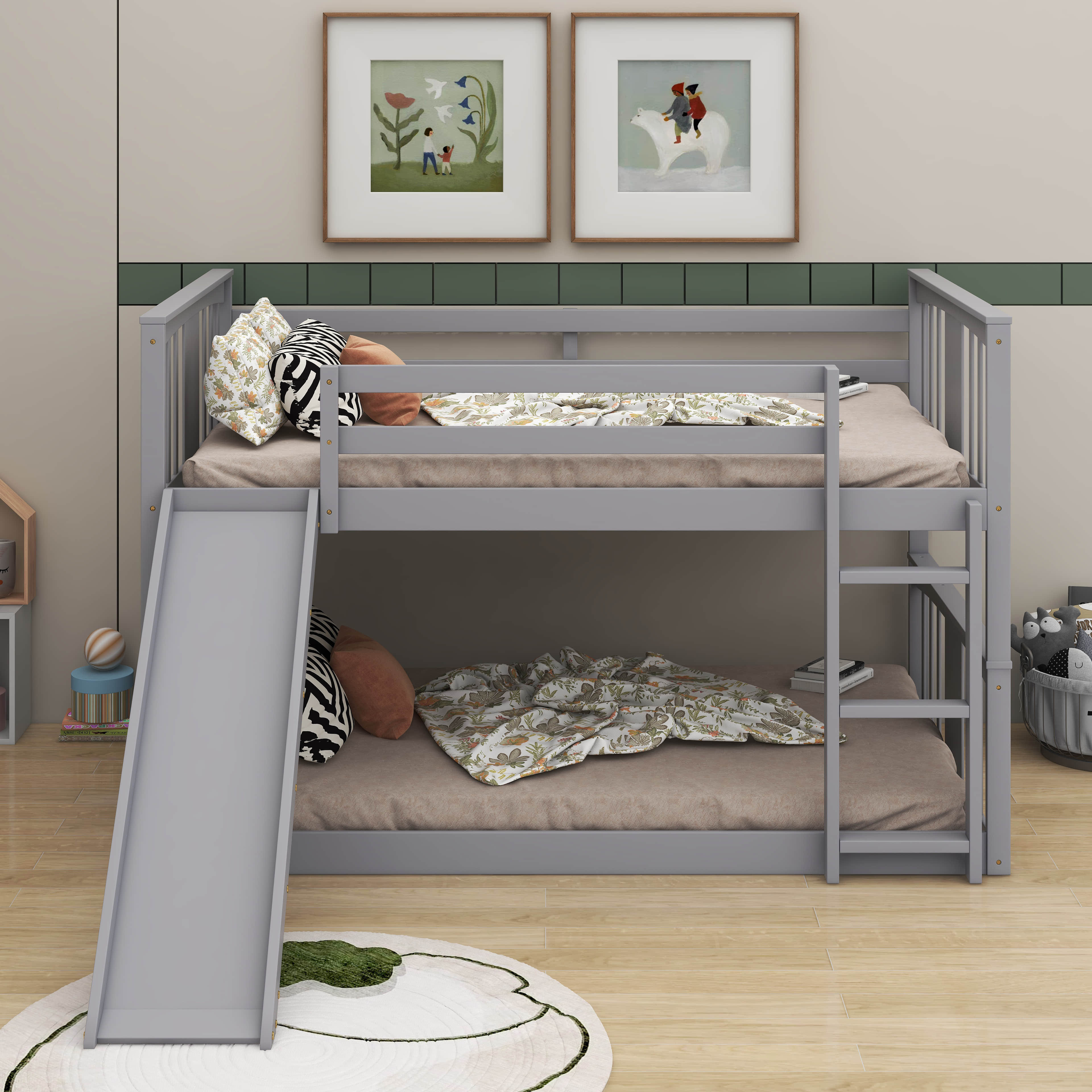 Harriet Bee Twin Over Twin Bunk Bed With Slide And Ladder - Wayfair Canada