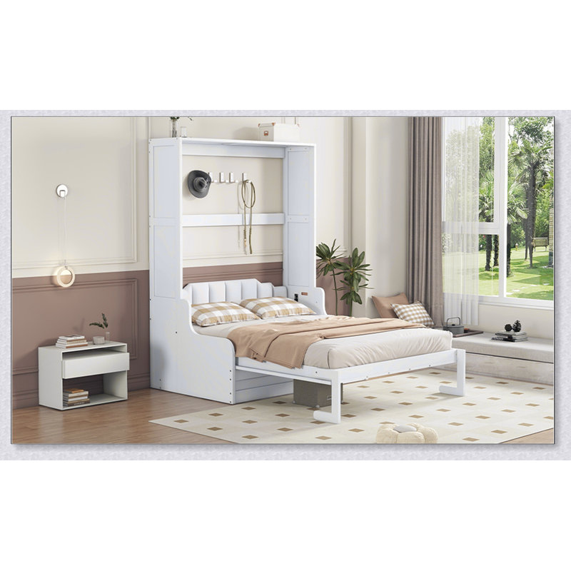 Grand lit escamotable mural avec coussin, grand lit, blanc