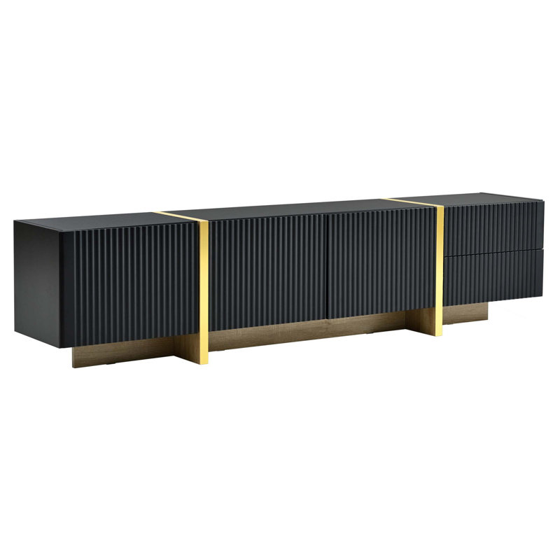 Luxury Fluted TV Stand For Tvs Up To 80 Inches, Modern Entertainment Center With Storage Cabinets & Drawers, Smooth Media Console With Golden Wood Grain Legs For Living Room