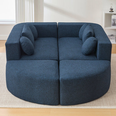 Bleu - Canapé modulaire combiné de 114,9 po de conception incurvée, siège profond de 24,4 po, ressorts ensachés et coussins de soutien modulaires désossés, profondeur d'assise, coussins en mousse haute densité
