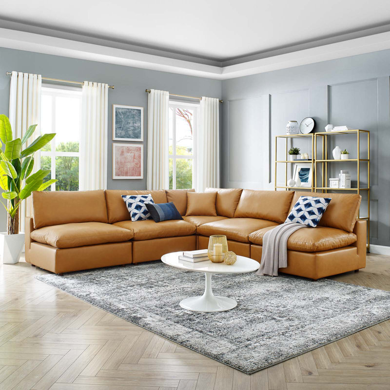Canapé modulaire 5 pièces Modway Commix, Simili cuir brun clair