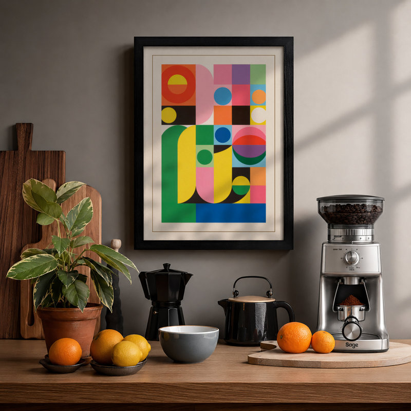Colour Grid Geometric - Framed Print, A3 - 42.0 x 29.7 cm, Black