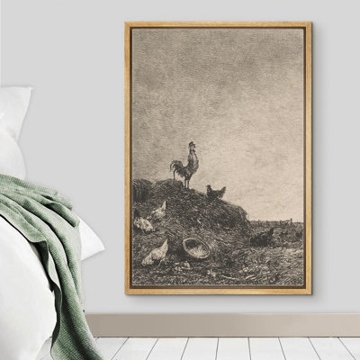 "Gravure traditionnelle du coq et des poules, scène de ferme intemporelle, style rétro, art moderne" sur
