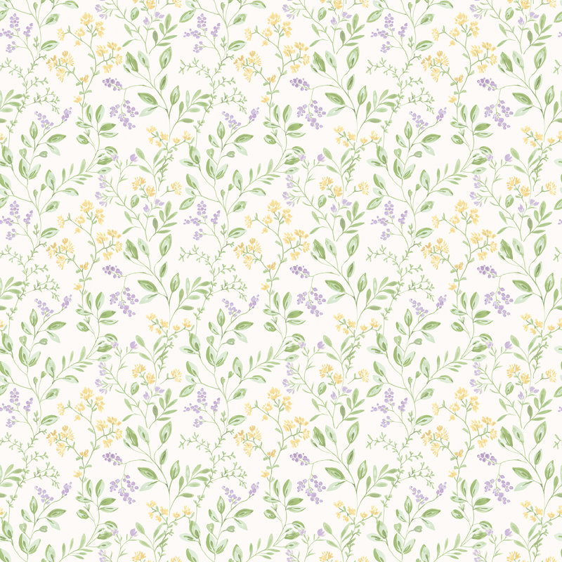 Wendi Spring Leaf Trail 10m X 53cm Wallpaper Roll, Lilac/Yellow/Green