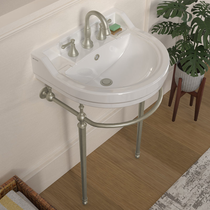 Console Whitehaus de 22 po avec cuve semi-circulaire, repose-pieds en laiton massif et porte-serviettes à l'avant
