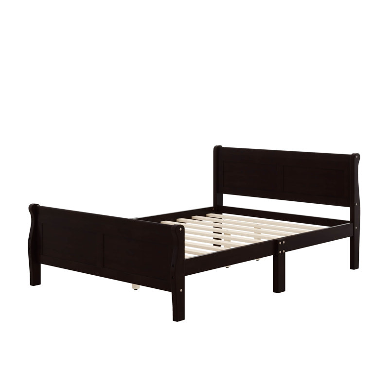 Base de lit plateforme en bois avec tête de lit Dovidio, Espresso, Double