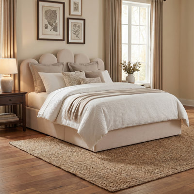 Tête de lit double en velours avec rangement relevable, sans sommier tapissier, crème
