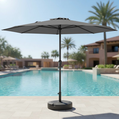 Parasol de table d'extérieur 12 pi, parasol de marché avec mécanisme à manivelle, 8 nervures robustes