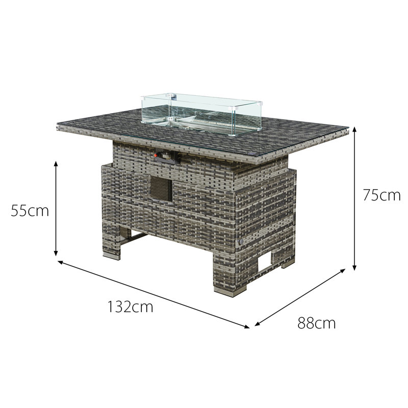 Icarus Rattan Rising Firepit Table, Walnut Grey