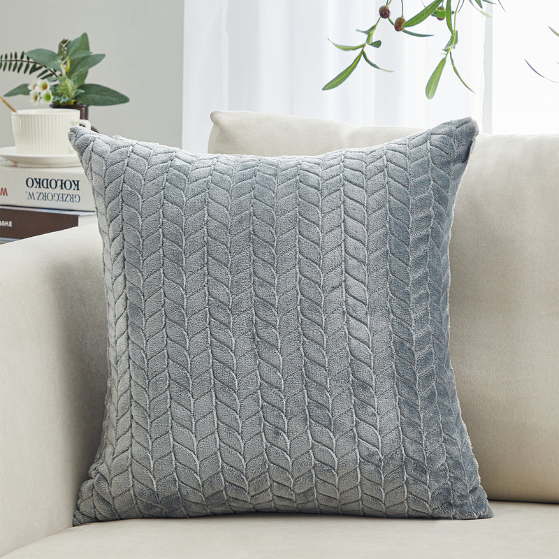 Velvet Leaves Floral Velvet Throw Pillow, Light Gray