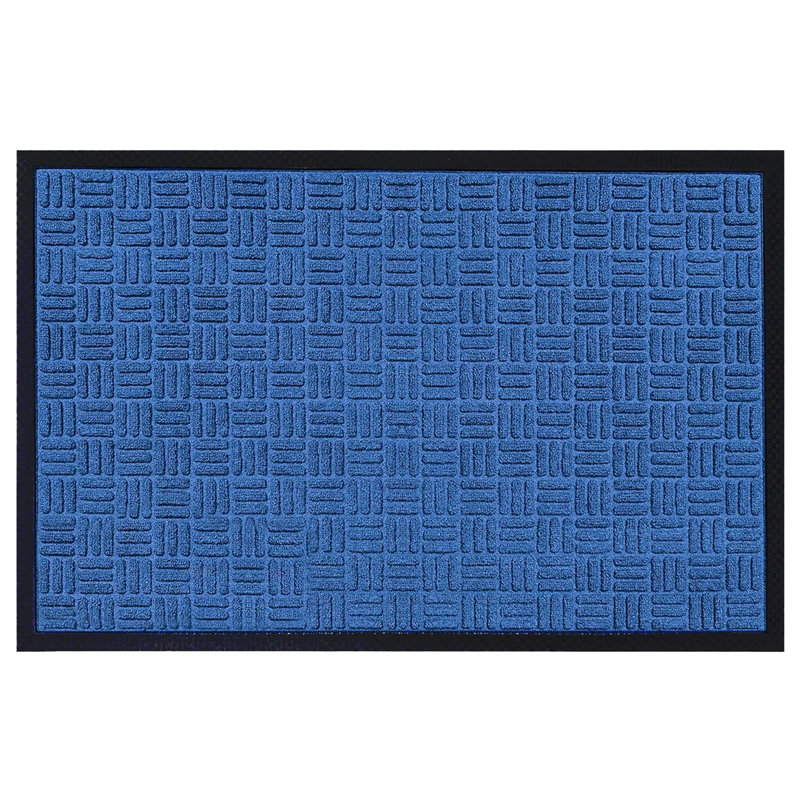 Paillasson intérieur en polypropylène antidérapant Odarius, L 18 po x L 30 po, Bleu quadrillé