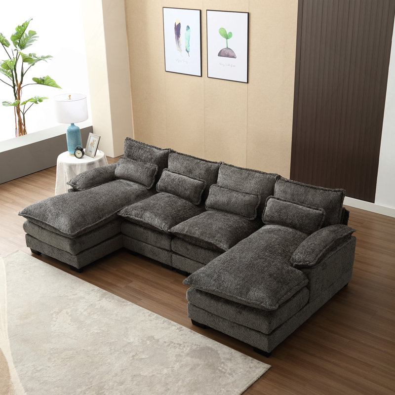 Grand canapé modulaire moderne en U en chenille, Gris