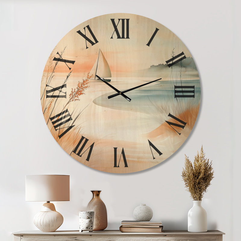 Grande horloge murale en cuivre Copper Dune Shore, imprimée sur bois, Extra Large