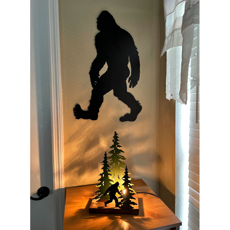 Rustic Black Metal Bigfoot Forest Stroll Accent Lamp