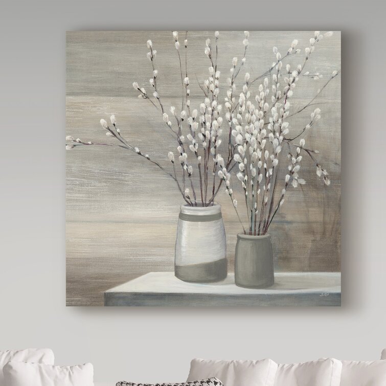 'Pussy Willow Still Life Gray Pots Crop' Acrylic Painting Print
