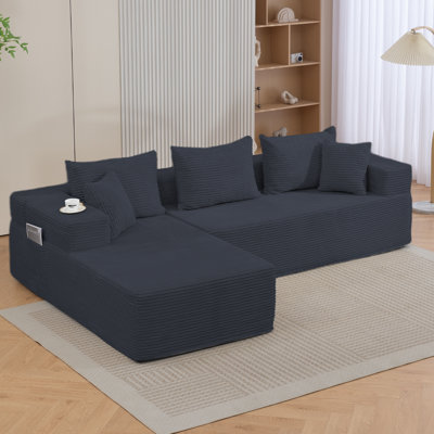 Modular Sectional Sofa with L-Shape Chaise, Corduroy Boneless Couches for Living Room, No Assembly, by Ivy Bronx