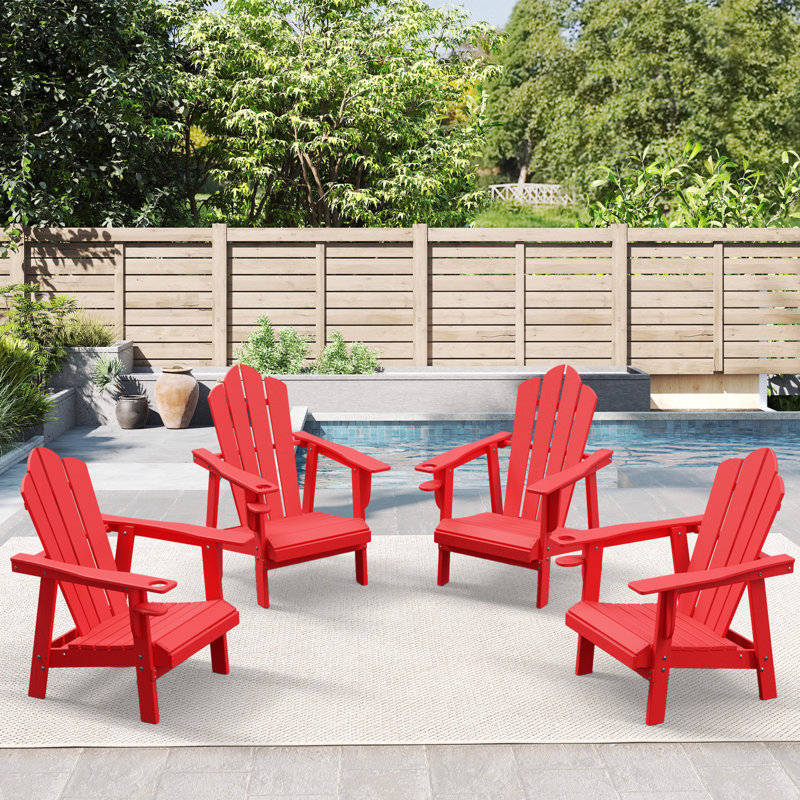 Devito All-Weather Resistant HDPE Plastic Oversize Adirondack Chairs(Set Of 4), Red, Set of 4