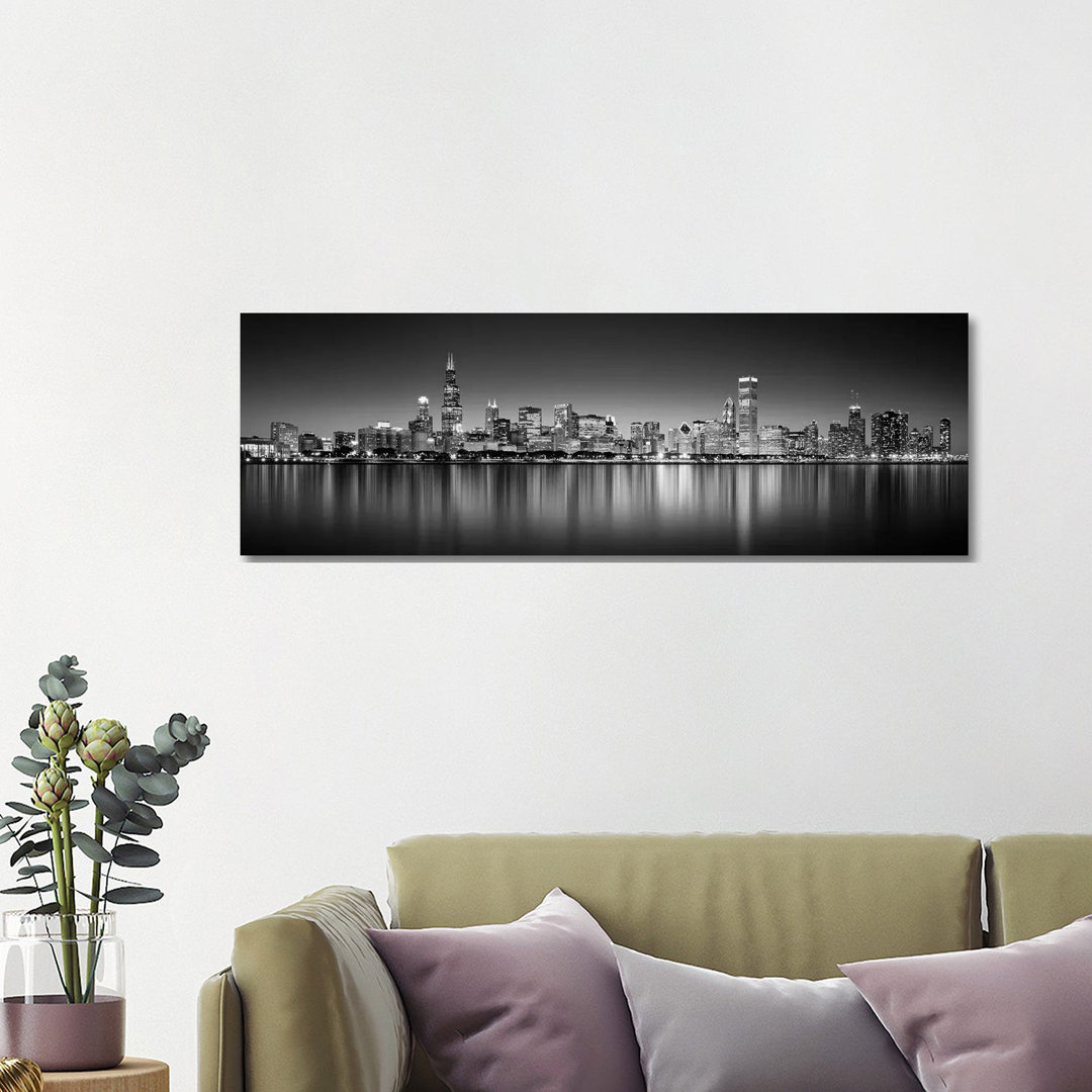 Reflection Of Skyscrapers In A Lake, Lake Michigan, Chicago, Cook County, Illinois, USA - Wrapped Canvas Panoramic Print