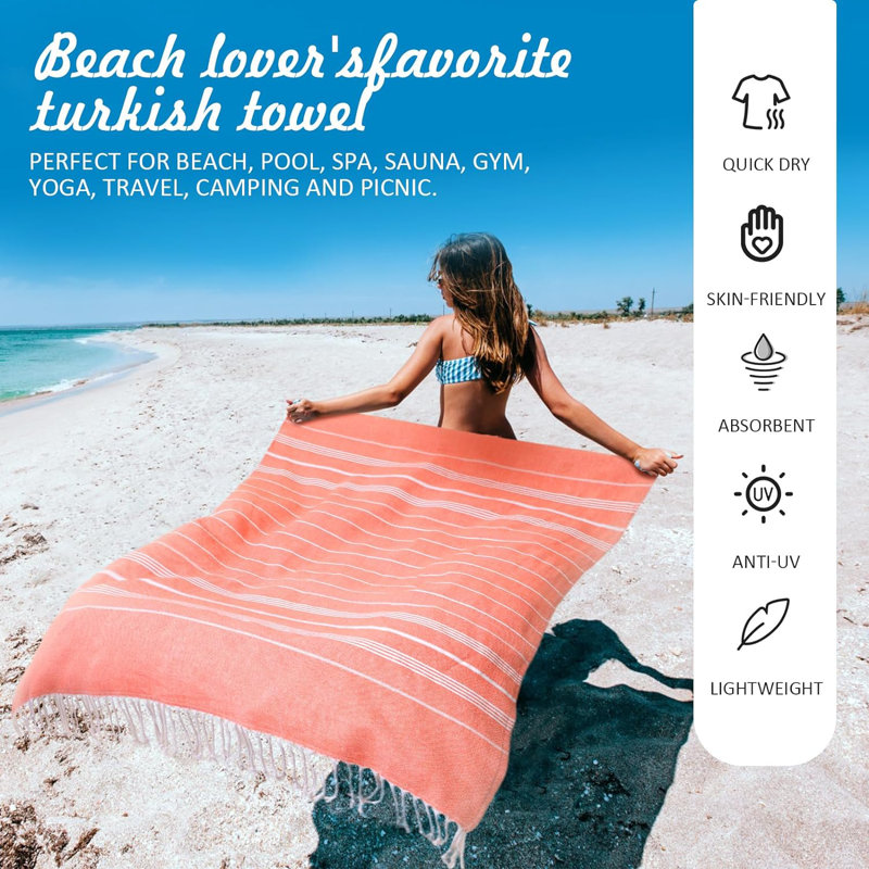 Ensemble de 3 serviettes de plage en coton Mellar, Corail
