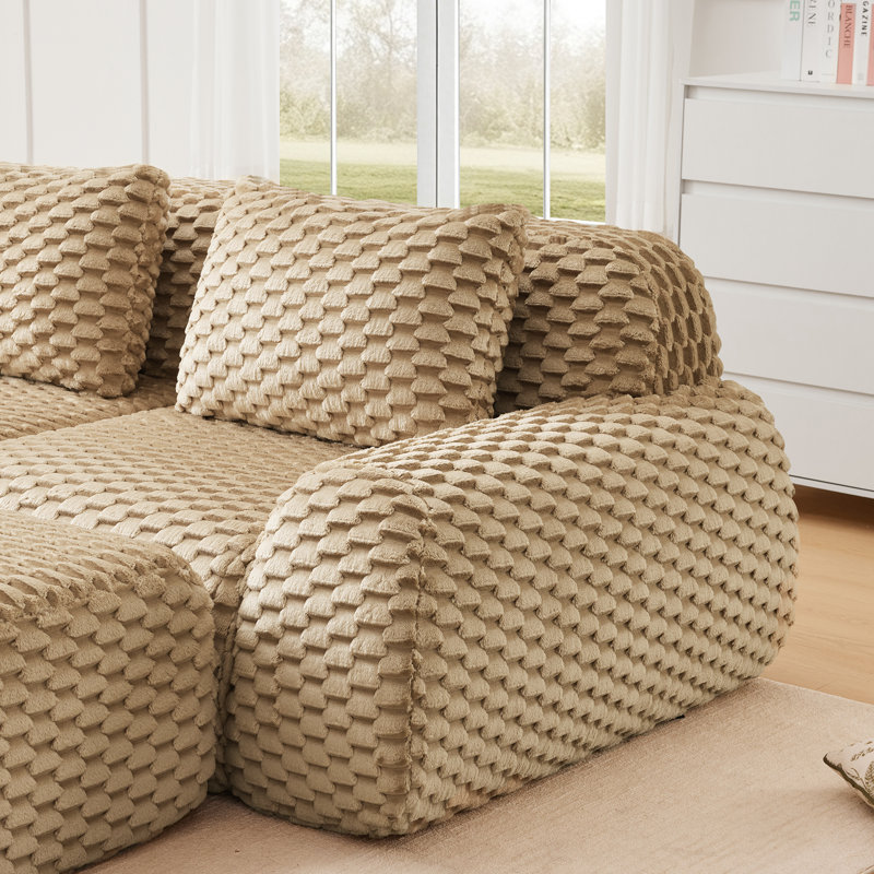Boneless 114" Modern Modular Sectional Sofa for Living Room,Flannelette Fabric,Oversized 3-Seater Couch,boneless sofa,Deep Seat,Buckle connection,Anti-slip Design,No Assembly