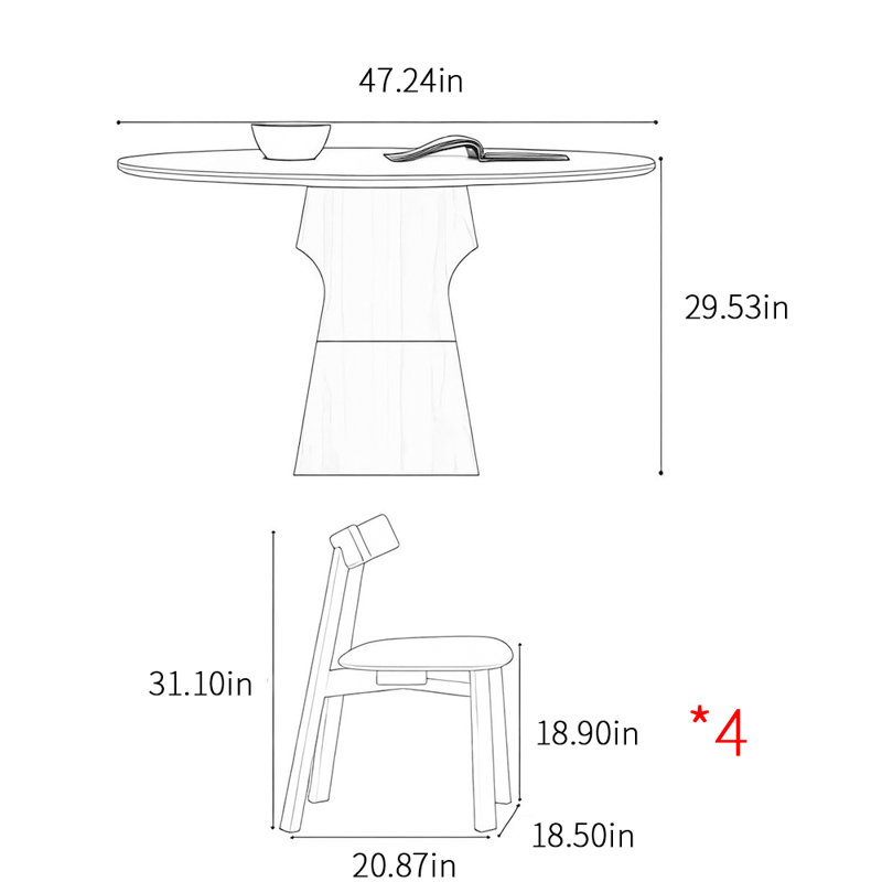 Ensemble de table de salle à manger italienne, H 29,53 po x L 47,24 po x l 47,24 po