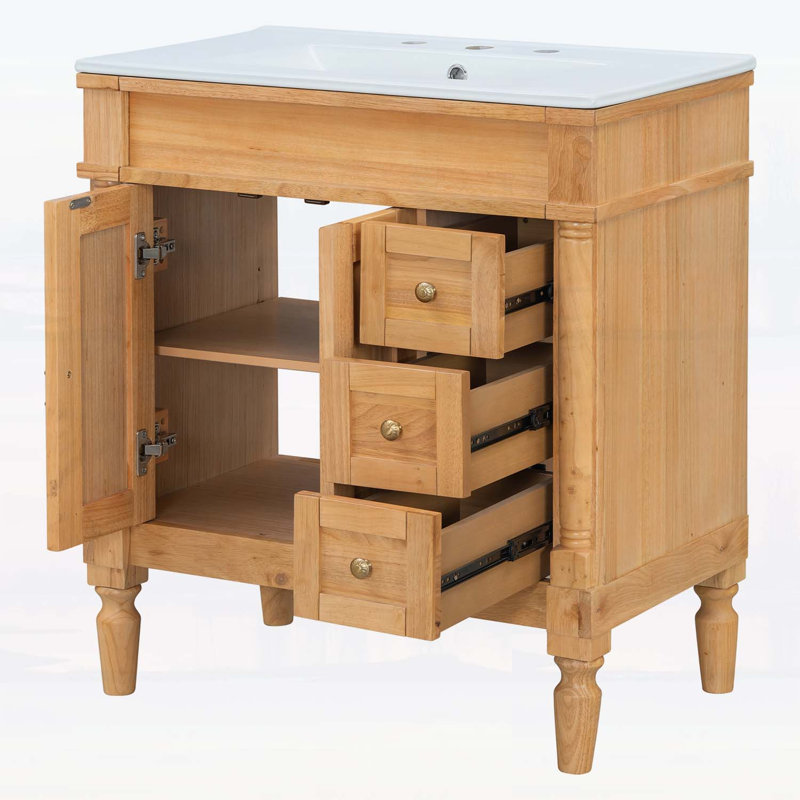 Meuble-lavabo moderne avec lavabo en céramique, rangement spacieux, idéal pour les salles de bain élégantes et pratiques.