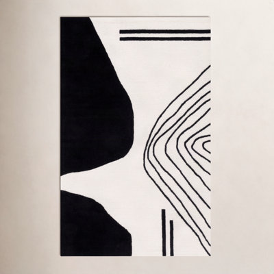 Felipe Ivory Black Hand-Woven Abstract Wool Rug