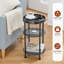 Petite table d'appoint ronde avec station de recharge, noire | Table d'appoint à 3 niveaux avec ports USB et prises électriques, table basse de coin pour salon, table de chevet, chambre ou appartement
