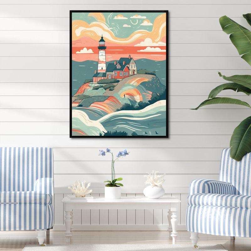 " Coastal Lighthouse II ", 40" H x 30" W x 1.5" D, Black Floater Framed