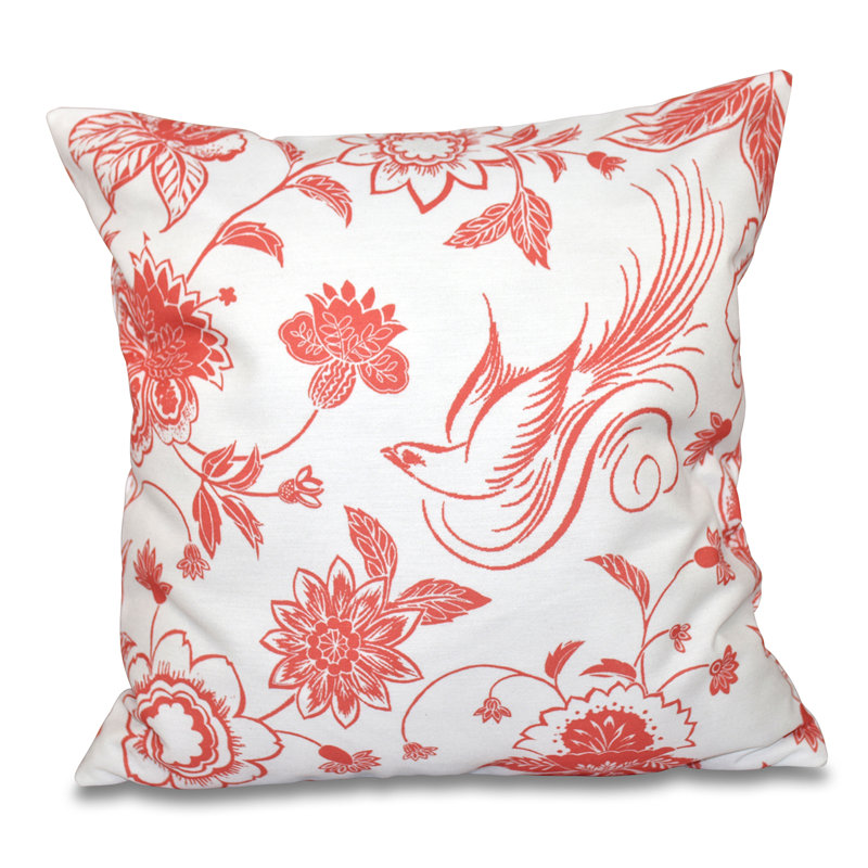 Housse de coussin d'extérieur carré Botanical Blooms, Corail, 16 po x 16 po