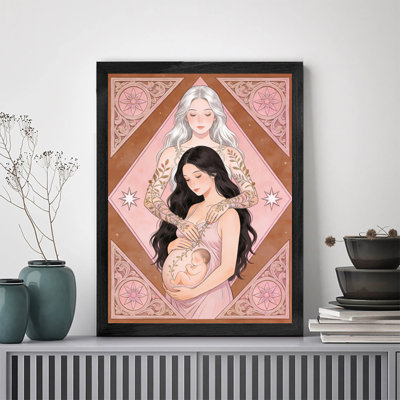 Premium Solid Wood Black Framed Prints Woman Holding Baby Her Arms Gallery Wrapped Artwork in Black Frame Unique Gift for Friends and Family Home Decor
