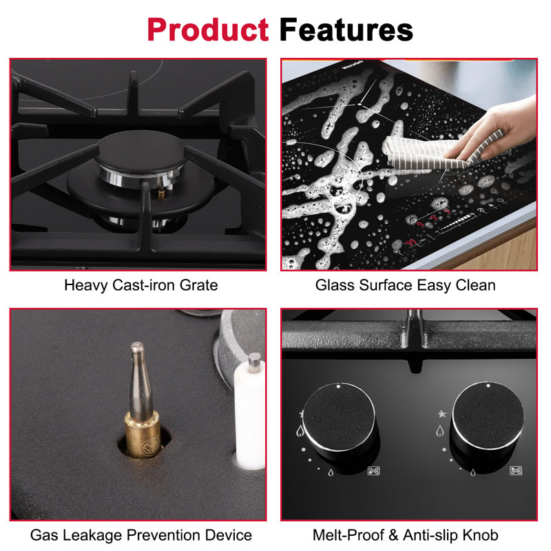 Surface de cuisson hybride 30 pouces, combo gaz et induction, 220V, câblé