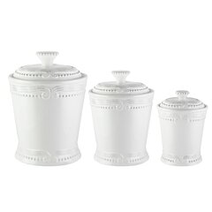 French Country Ceramic Ivory Black Canisters 3 Piece Set