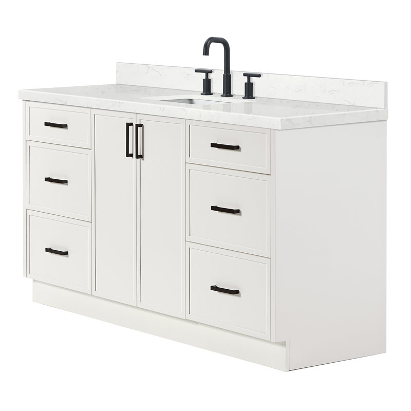 ARIEL Kelly 60 Single Sink Bathroom Vanity with Carrara Quartz Top, White, Rectangular, 66"