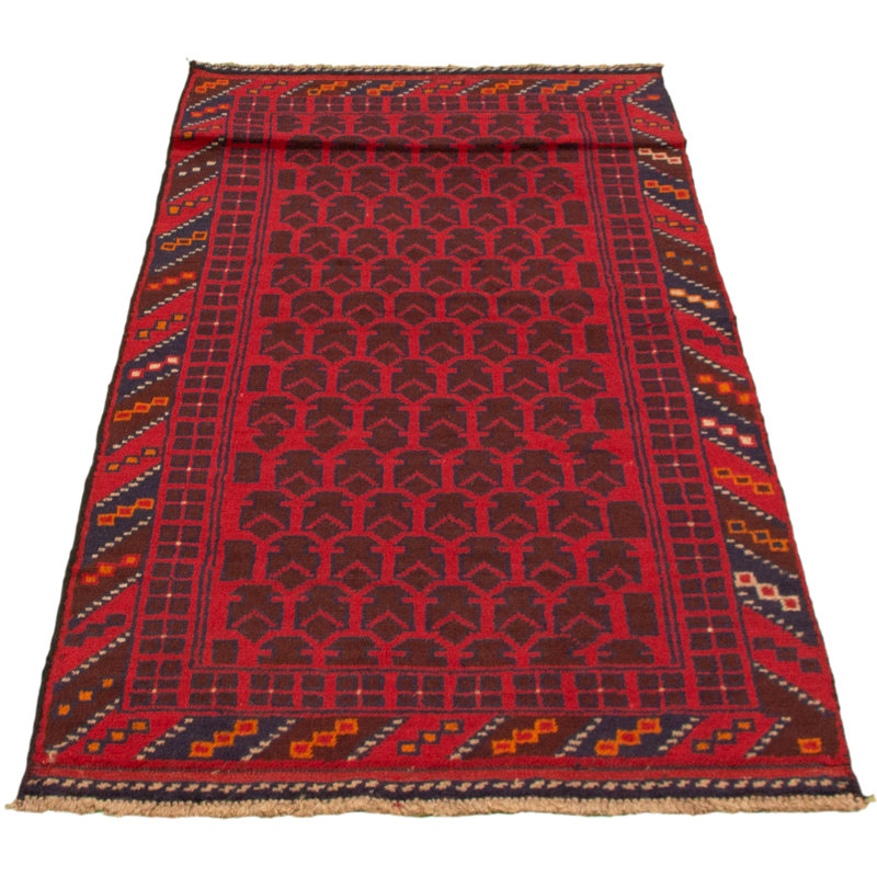 Tapis rouge / noir en laine noué à la main