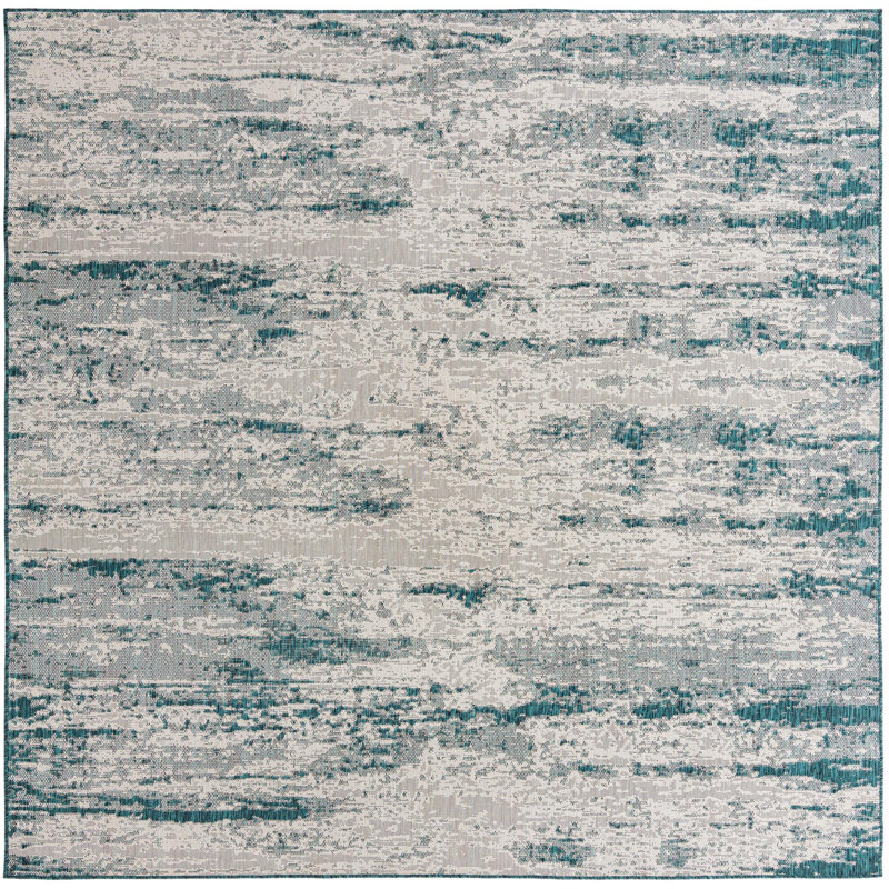 Outdoor Iris Area Rug Blue-Green Color, Square 10'