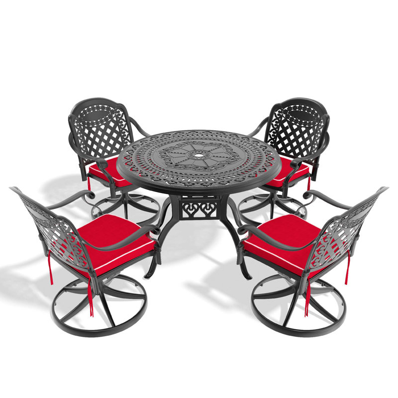 L'ensemble de salle à manger en fonte d'aluminium toutes saisons comprend 2 chaises pivotantes et une table ronde avec cadre