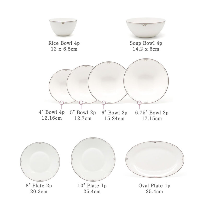 Service de table en porcelaine tendre 22 pièces Little Ribbon, service pour 4