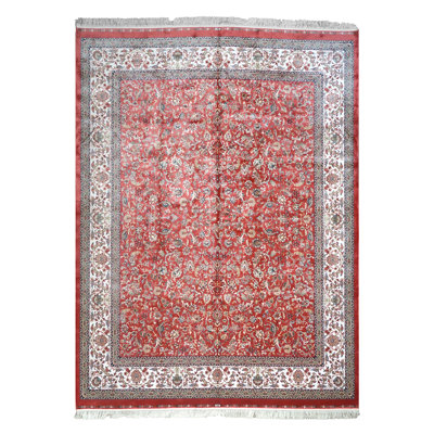 8X10 Red Hereke Tufted Pure Silk Area Rug, 1000 KPSI