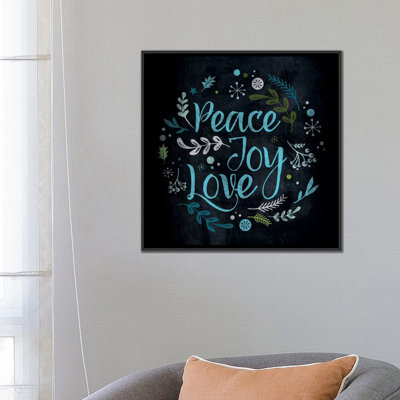 Peace Joy Love in Blue, art textuel sur toile tendue