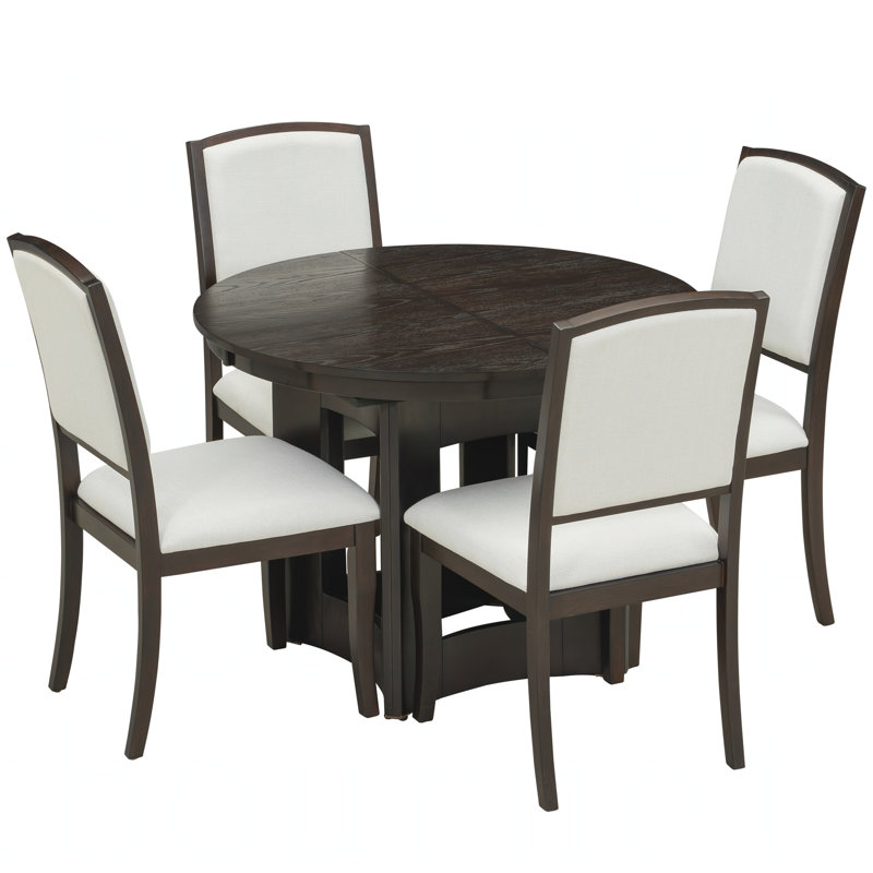 Ensemble de table de salle à manger extensible pour 4 à 5 pièces Farmhouse, Beige;Espresso
