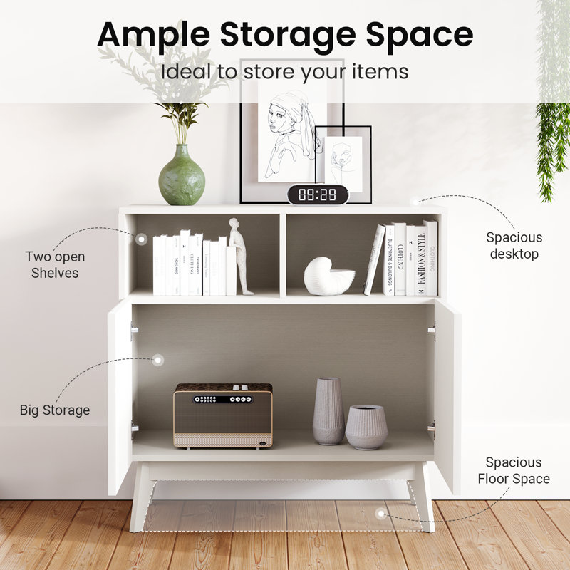 80cm RectangularSideboard, Modern Ribbed Storage Cabinet, White