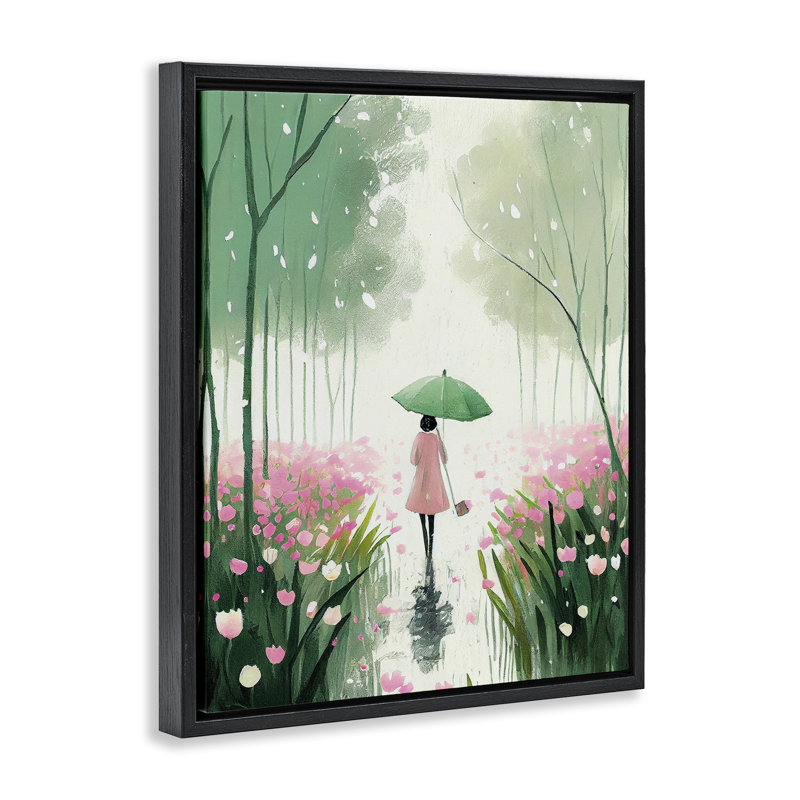 "Nature Stroll in Rain", art mural encadré sur toile flottante par Incado, Cadre flottant noir de jais, H 31 po x l 25 po