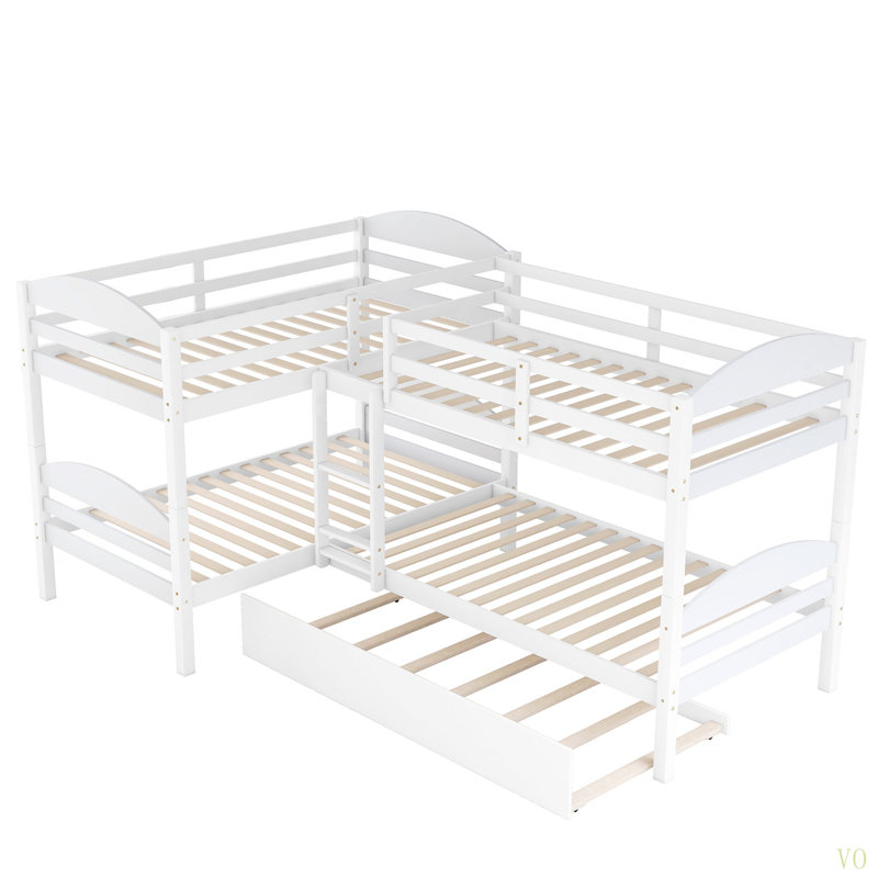 Lit simple en L avec lit gigogne, Blanc